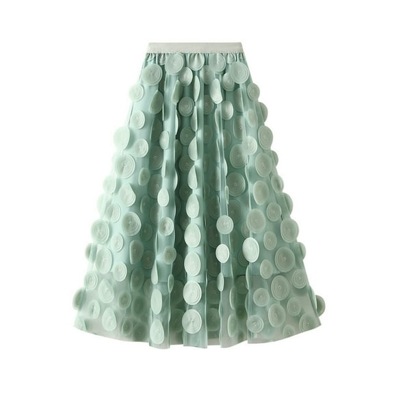 Generic Tulle Skirt for Women 3D Polka Dot Elastic Waist Mesh Skirts Flowy A-Line Layered Wedding Halloween Party Skirt