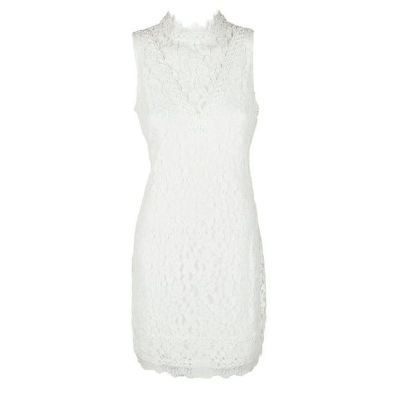 Kensie Womens White Sleeveless Mock-Neck Illusion Lace Sheath Dress 8