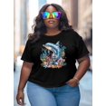 thumbnail image 3 of Women's T-Shirt Dolphin Starfish Short Sleeve Casual Tee Classic Crew Neck T Shirt for Women Black, S, 3 of 7