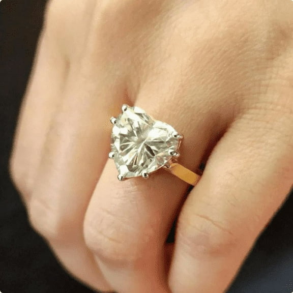 Forever Jewels 3 Ct Heart Cut Moissanite Women Solitaire Engagement Ring 14K Yellow Gold Plated