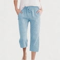 thumbnail image 2 of Frostluinai Cotton Linen Capri Pants for Girl 4-14Y Striped Loose Fit Capris Elastic Waist Straight Leg Cropped Pants with Pocket Blue 4 Years, 2 of 10