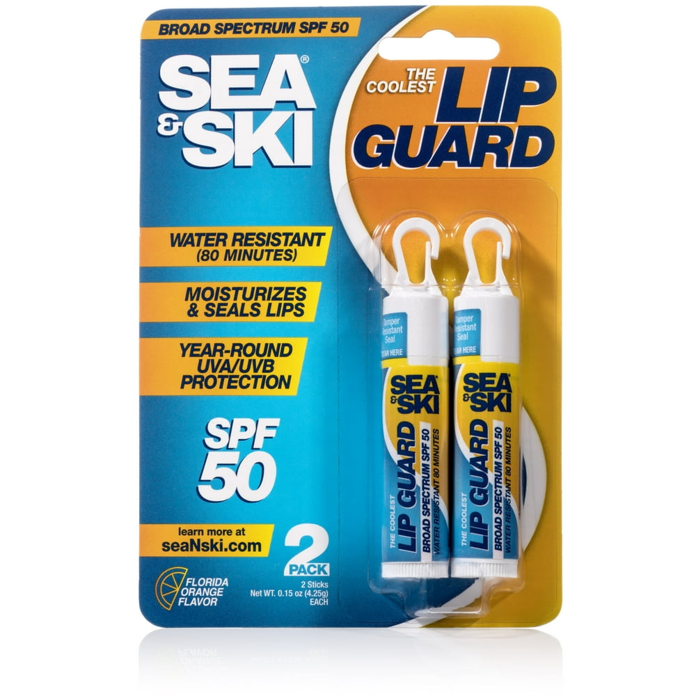 SEA & SKI Lip Guard with Clip Florida Orange Sunscreen Broad Spectrum SPF50 .30 Oz Twin Pack