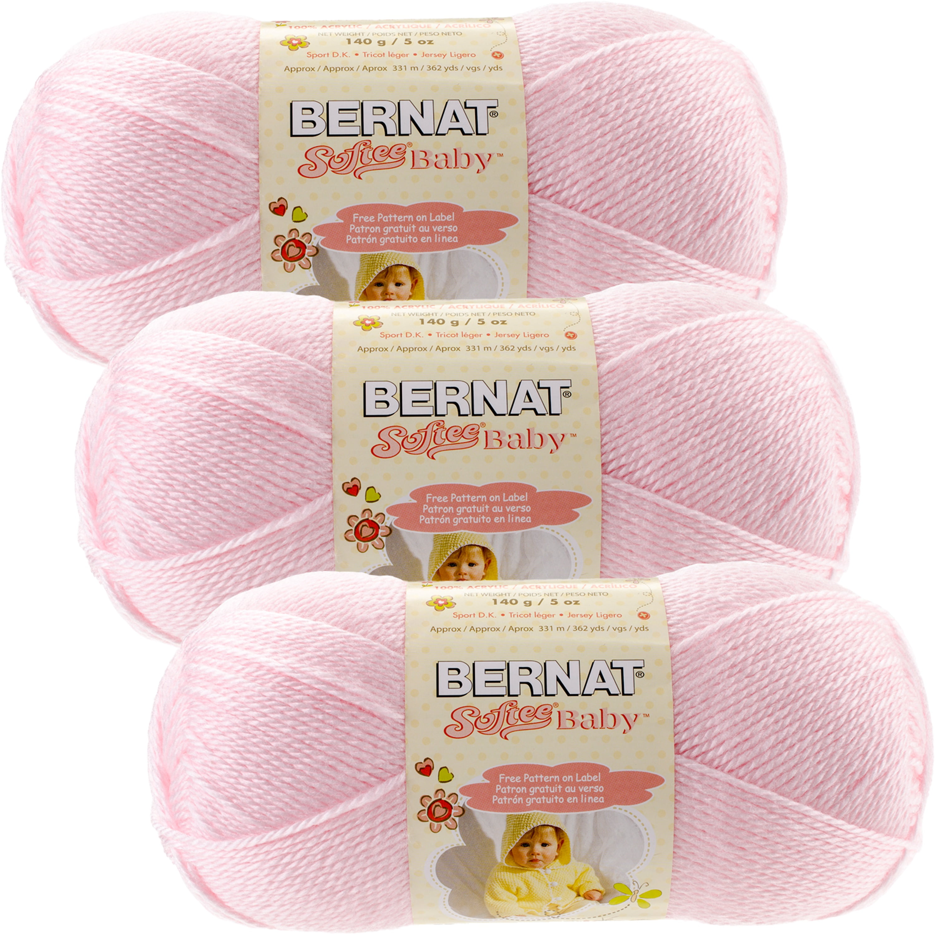 Bernat Softee Baby Yarn - Solids-Pink, Multipack Of 3