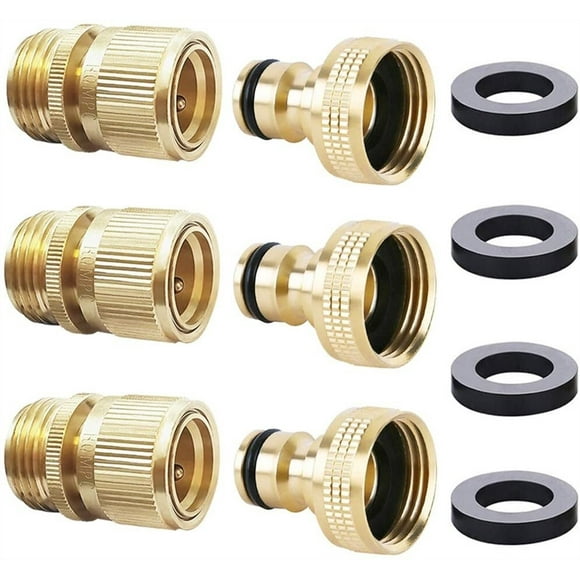 Garden Hose Quick Connect Solid Brass Quick Connector Garden Hose Fitting Water Hose Connectors 3/4 inch GHT ,Leak-Proof