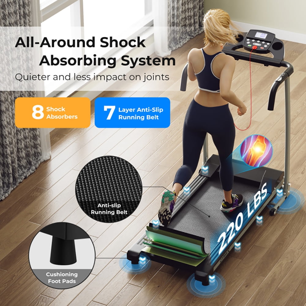 Spaco Folding Treadmill with 12 Preset Programs and LCD Display, Jogging Machine, Manual Treadmill, Black