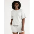 thumbnail image 5 of Joyspun Women's French Terry Short Sleeve Top and Shorts Pajama Set, 2-Piece, Sizes XS-3X, 5 of 6