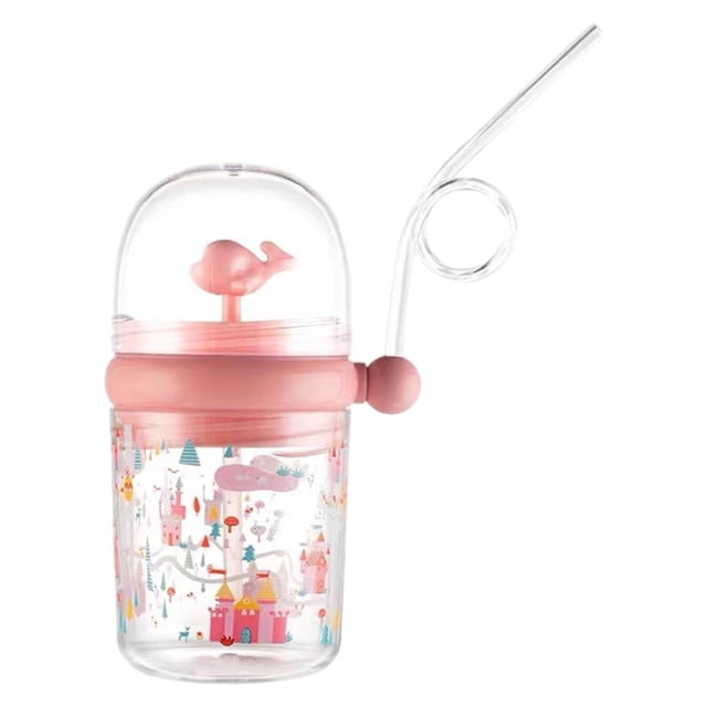 Botella de agua para pequeños Zulema con dibujos animados de ventosa de paja Rosado