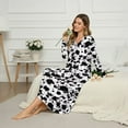 thumbnail image 2 of POLERO Long Sleeve Nightgowns for Women Black Cow Spot Print Soft Sleepshirt Button Down V Neck House Dress Loose Sleepwear for Pajama Party, 4XL, 2 of 7