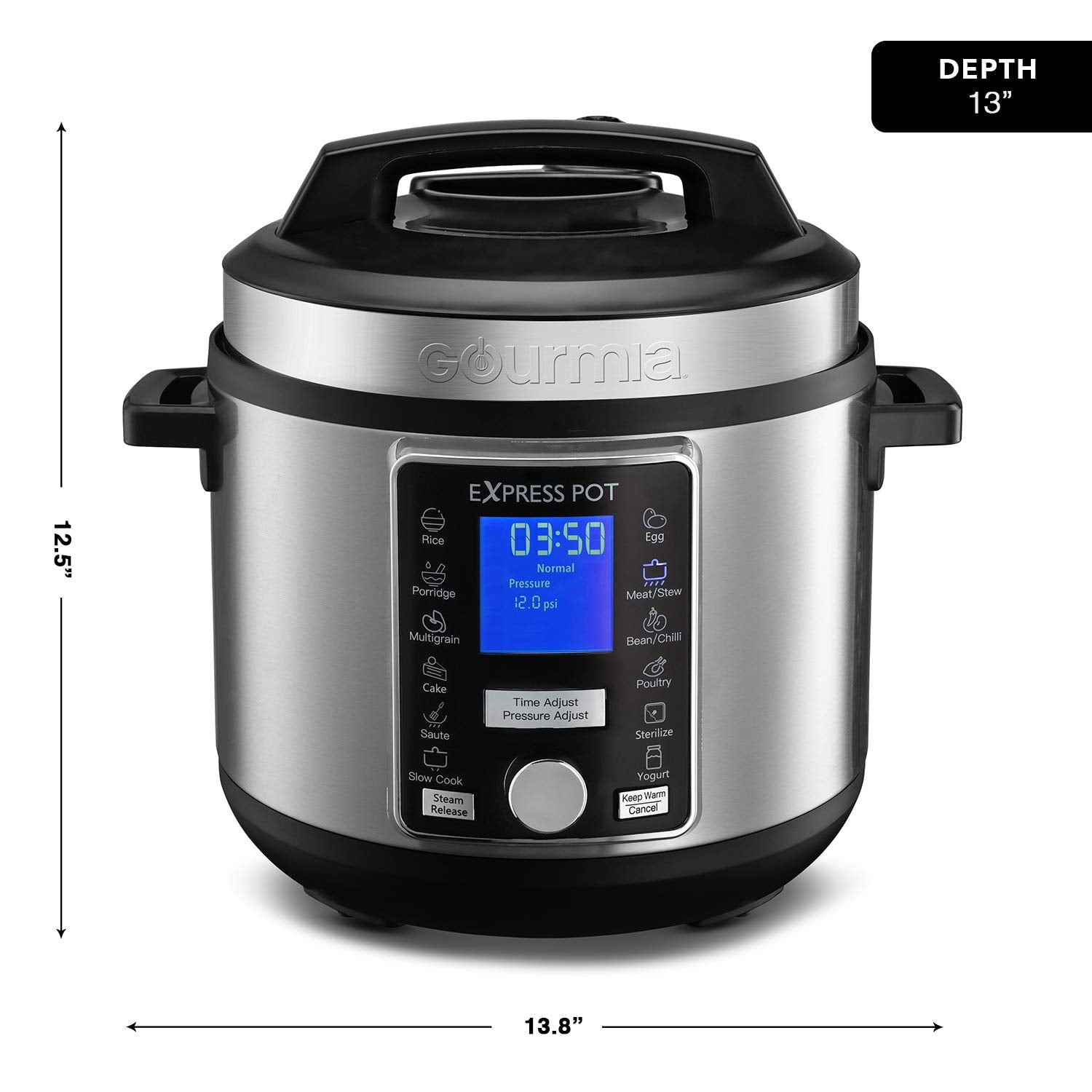 Gourmia GPC965 Digital Multi Functional Pressure Cooker Automatic Pressure Release Adjustable Control 13 Cook Modes Removable Stainless Steel 6Qt