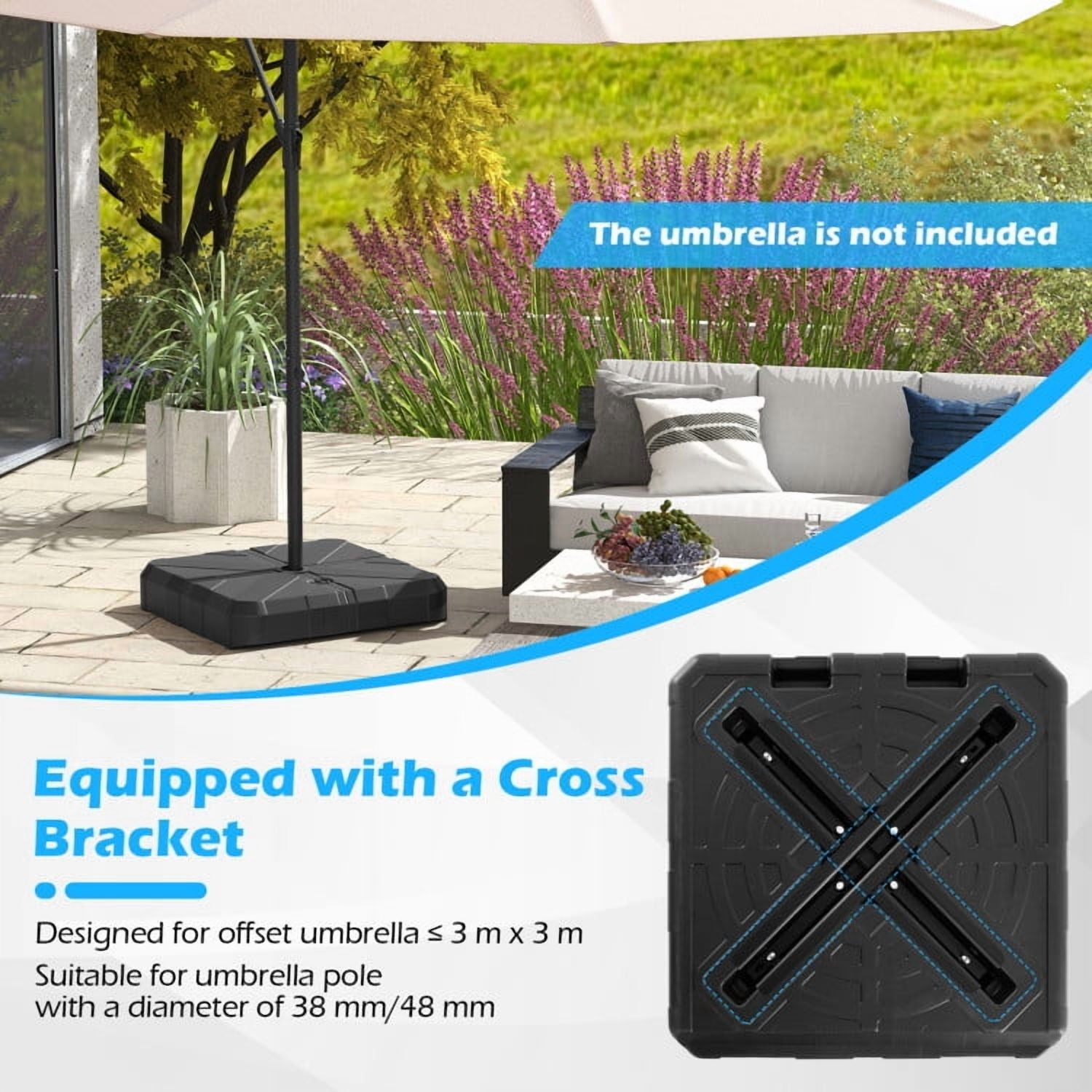 GVN Umbrella Base, Patio Umbrella Base, Weighted Offset Umbrella Base with Cross Bracket and Cut-out Handles