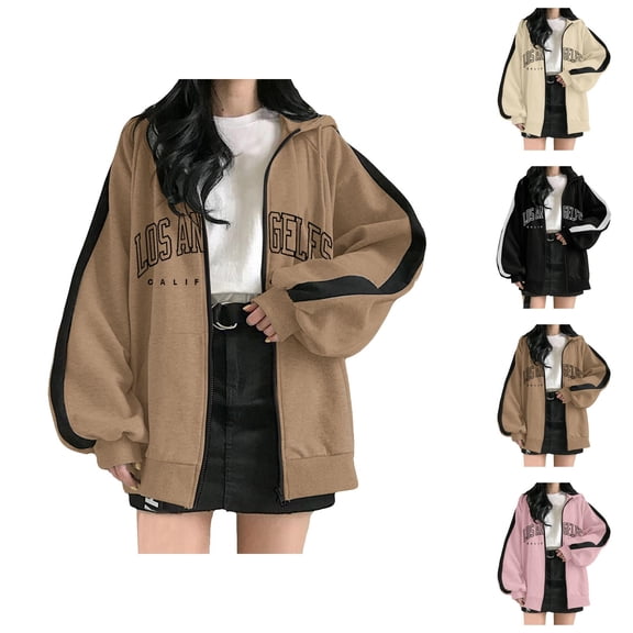 Los Angeles Hoodie 2025 Oversized Loose Zip Up Hoodies with Pockets Streetwear Hooded Sweatshirt Hoodie Women Jacket