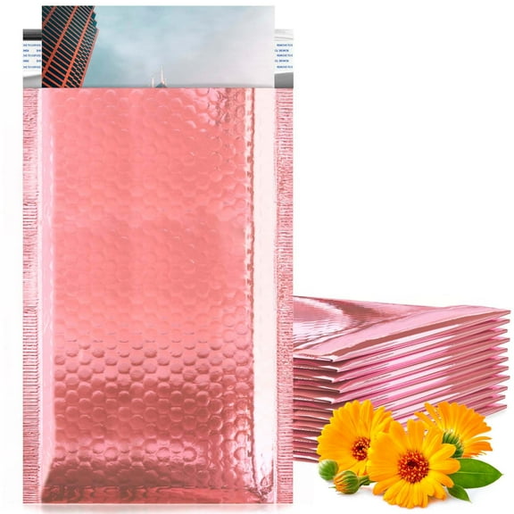 Rose Gold Metallic Bubble Mailers, 5 x 9 Inches. Pack of 250 Bright Metallic Bubble Envelope. Self-Seal Foil Shipping Envelopes. Waterproof Poly Mailers Metallic for Small Business