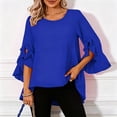 thumbnail image 6 of Warop 3/4 Length Sleeve Womens Tops Casual Solid Round Neck Ruffle Sleeve Shirts Business Work Blouse, 6 of 9
