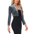 thumbnail image 4 of INSPIRE CHIC Velvet Shrugs for Women's Long Sleeve Open Front Cardigan Cropped Bolero Jacket L Grey, 4 of 6