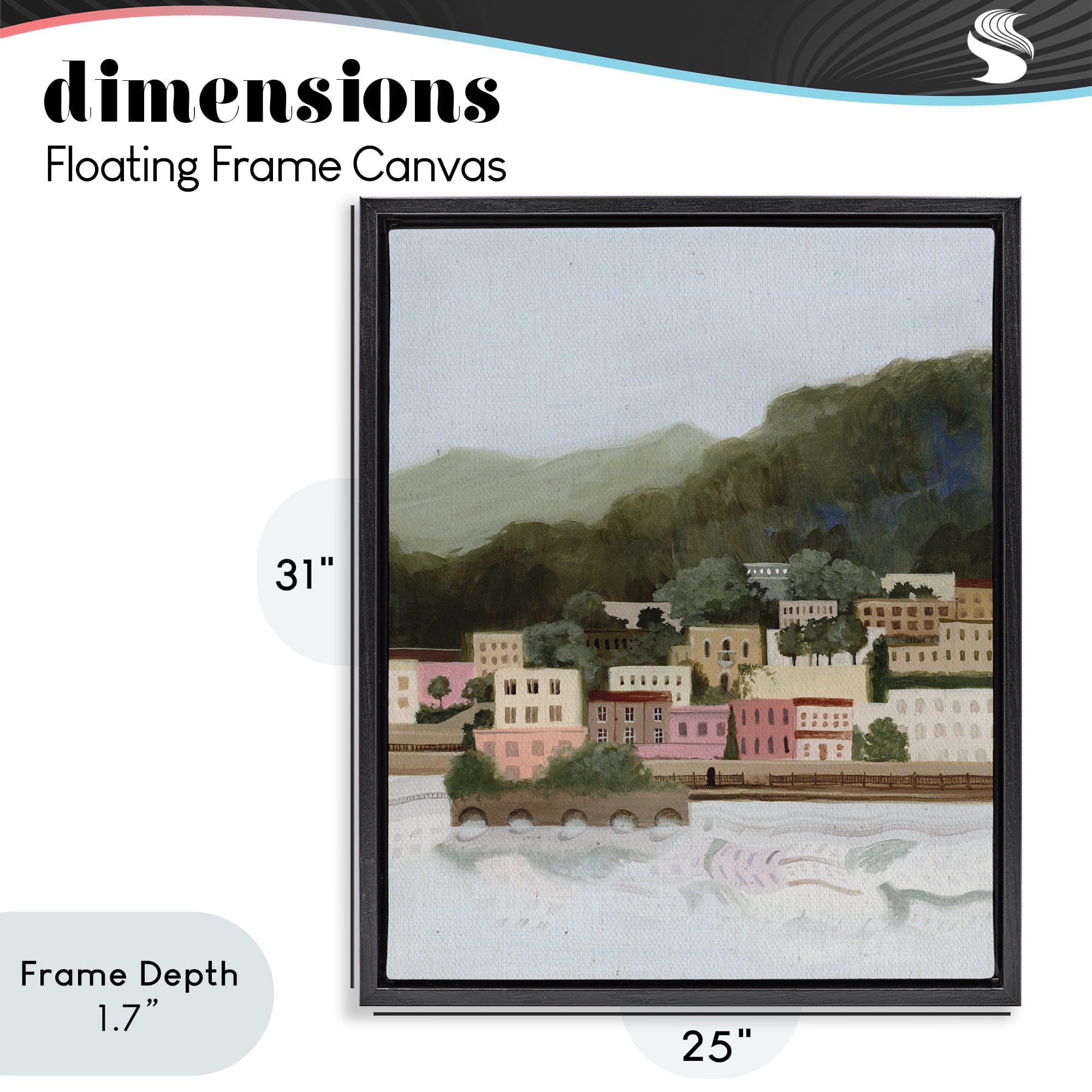 Stupell Industries Mountains By The Sea Black Framed Floater Canvas Wall Art, design by Grace Popp