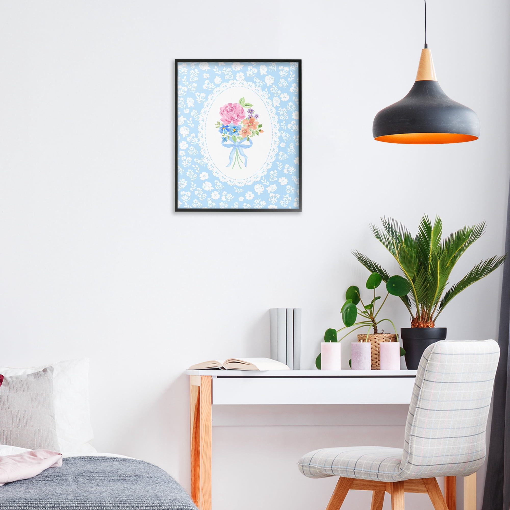 Stupell Industries Blue Feminine Bouquet Black Framed Giclee Art, design by Corinne Haig