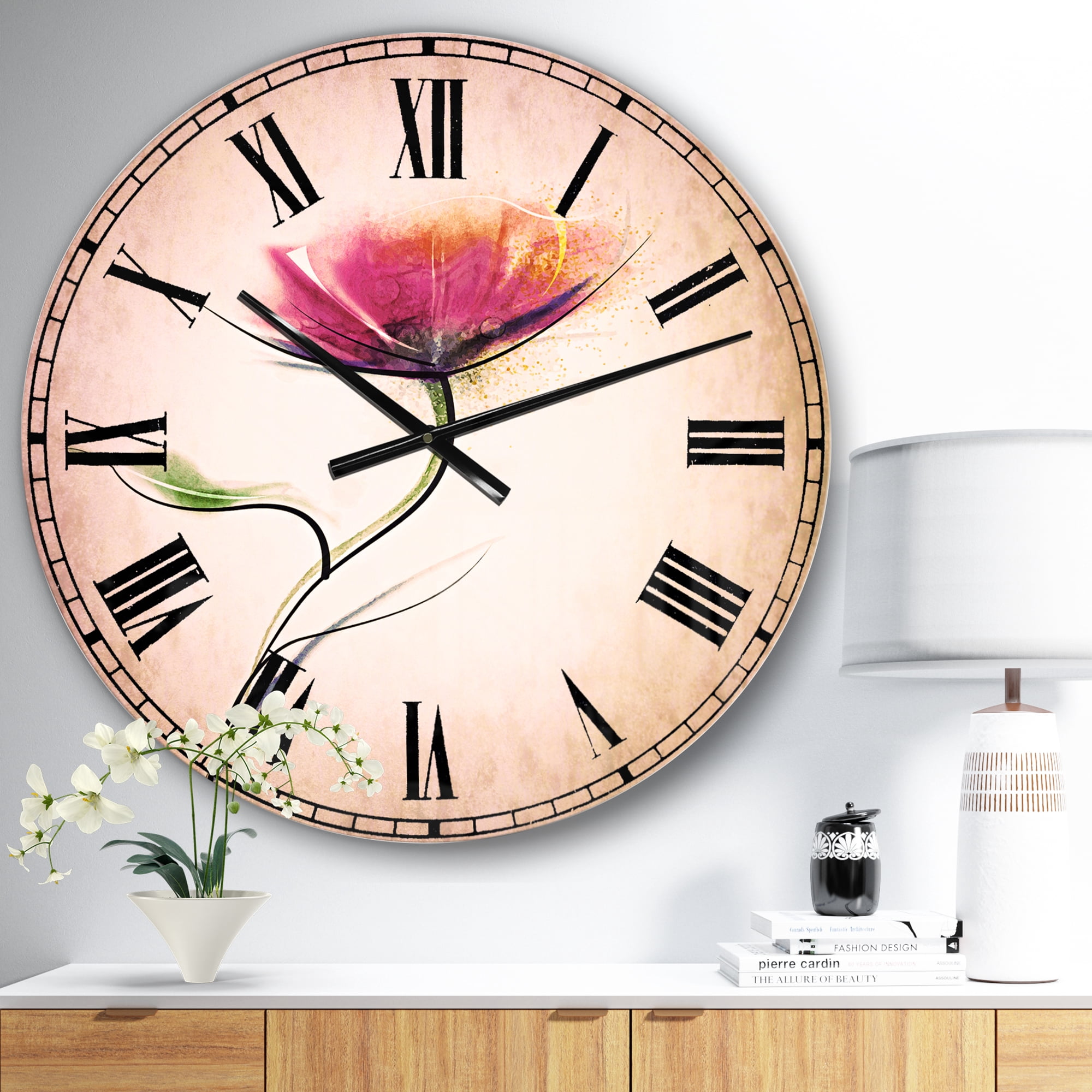 Designart 'Vector Watercolor Floral Design' Traditional wall clock