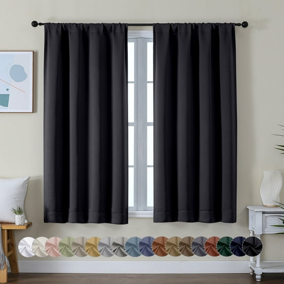 OVZME Short Black Blackout Curtains for Bedroom 54 inch Long 2 Panels Set, Solid Thermal Insulated, Energy Saving Window Treatment Curtains, W40 x L54 inch, Black