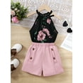 thumbnail image 3 of Mikrdoo Kid Girls Clothes 8Y,9Y,10Y,11-12Y Big Girls Floral Print Halter Summer Sleeveless Tops Elastic Fashion Shorts 2Pcs Outfits 11-12 Years Pink, 3 of 10