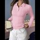 thumbnail image 5 of Suéteres de Punto para Mujer, Suéteres de Larga con Cuello en V, Camisetas Casuales, Conjuntos de Moda de Otoño. Rosa XL, 5 of 8