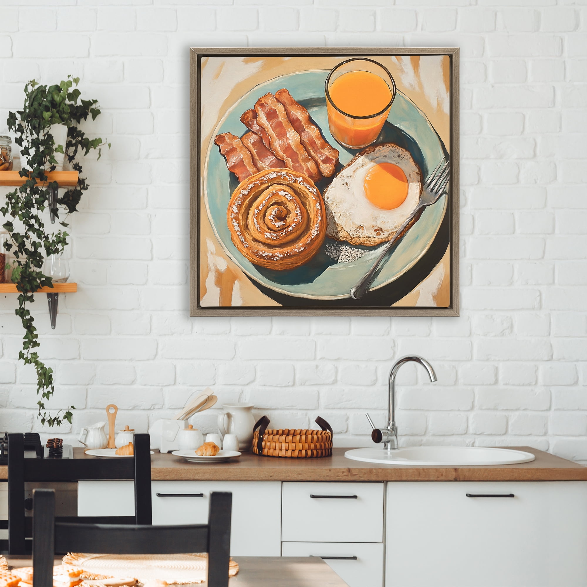 Stupell Industries Cinnamon Roll Breakfast Brown Framed Floater Canvas Wall Art, design by Tina LeCour