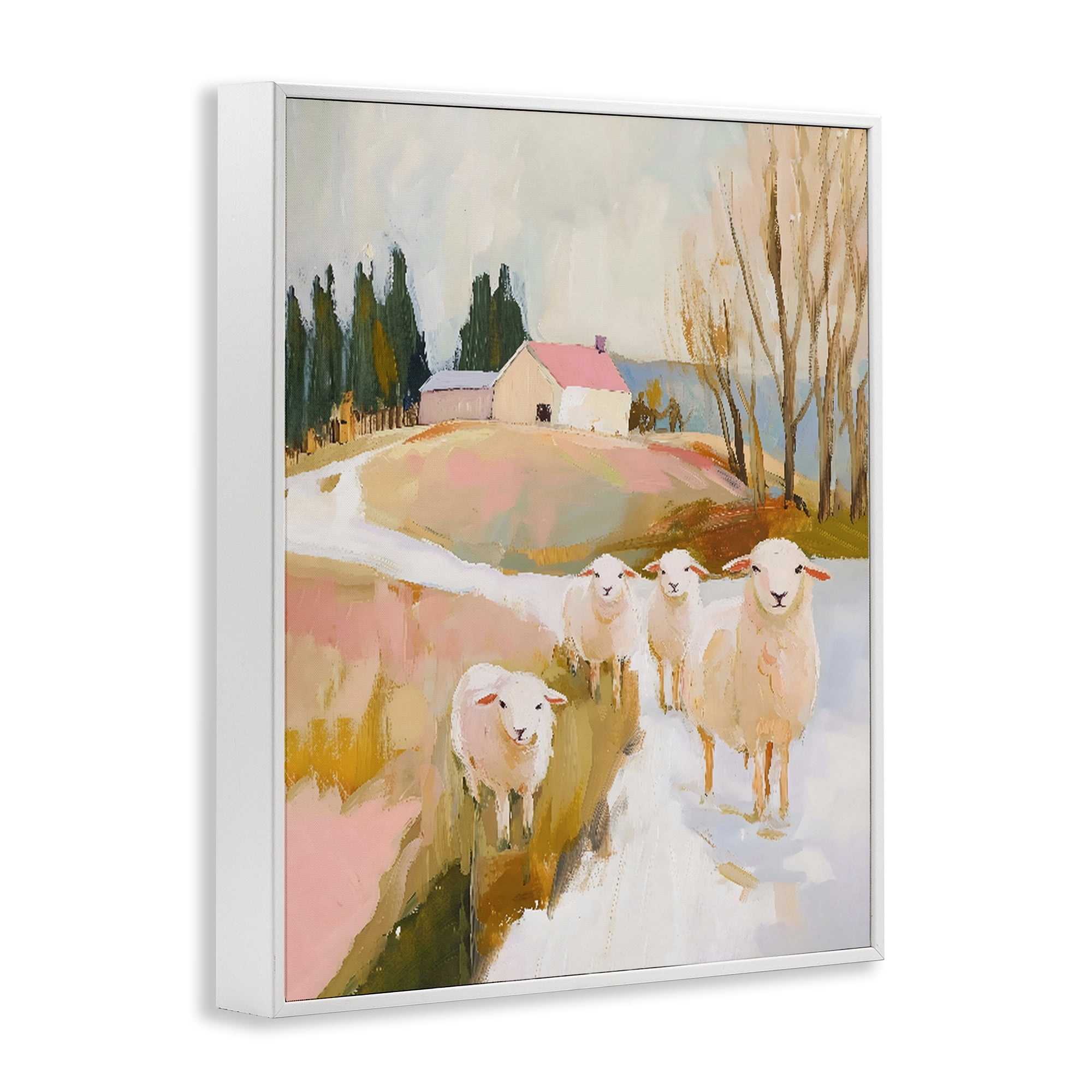 Stupell Industries Sheep on the Roadside Pasture White Framed Giclee Art, design by The Prints Vibe