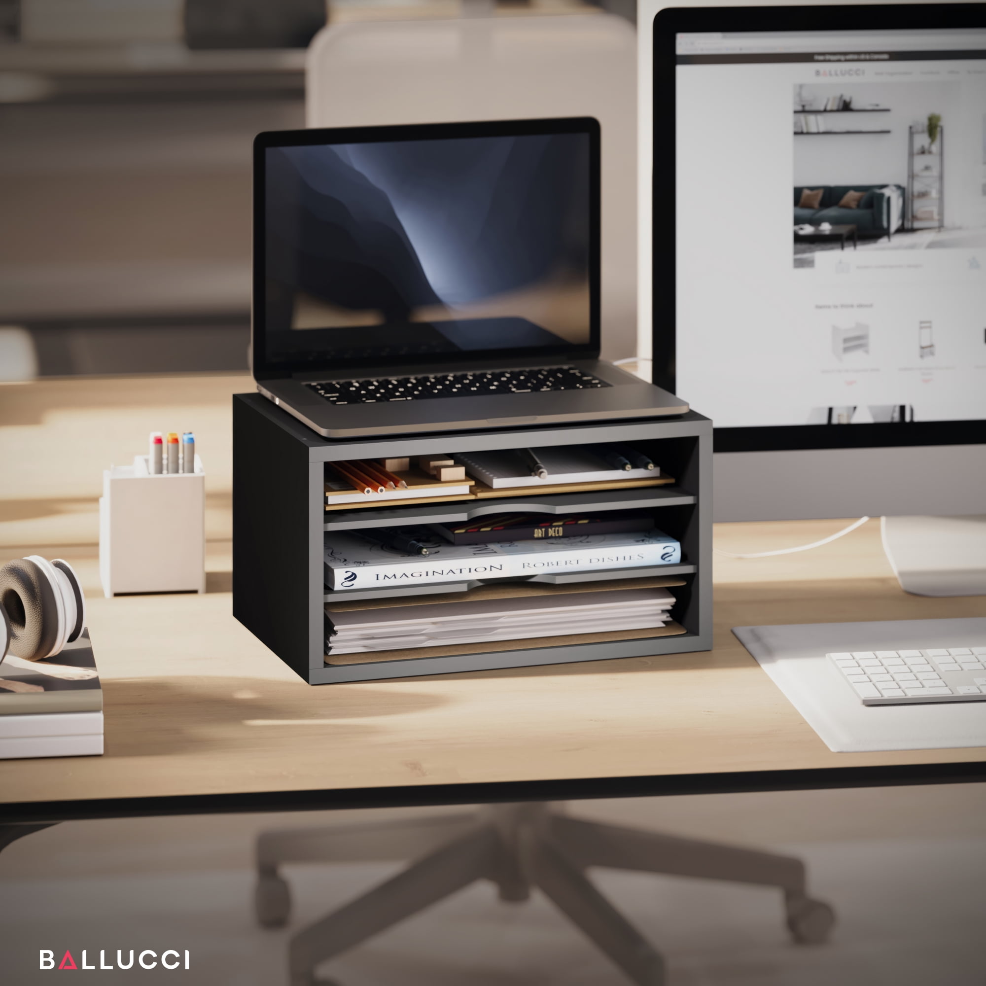 Ballucci 3-Tier Stackable Paper Organizer, Office Desk Organizer, Document Holder, Black