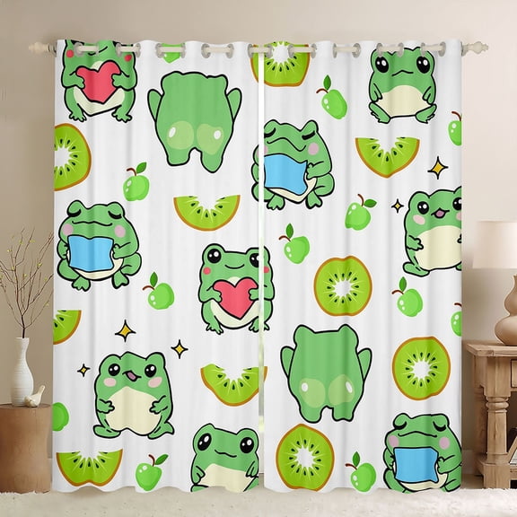 Homewish Cute Cartoon Frog Black Out Curtains,Rustic Animal Curtains Pack of 2 (42x63 Each),Green Beige Bedroom Curtains For Girl Boys,Super Cozy Room Decor