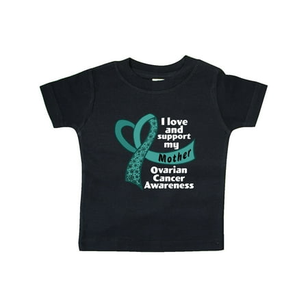 

Inktastic I Love and Support My Mother Ovarian Cancer Teal Ribbon Gift Baby Boy or Baby Girl T-Shirt