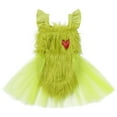 thumbnail image 3 of IBTOM CASTLE Newborn Infant Baby Girls Elk Christmas Costume Heart Faux Fur Tulle Tutu Romper Dress with Socks Fancy Dress up Carnival Party Outfit 0-6 Months Green - Heart, 3 of 9