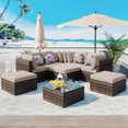 thumbnail image 4 of Harper & Bright Designs 8 Piece Patio Furniture Set, All Weather Outdoor Wick Sofa Set, Rattan Sofa Lounger with Colorful Pillows, Outdoor Conversation Sofa Set, Brown Wicker+Beige Cushion, 4 of 16