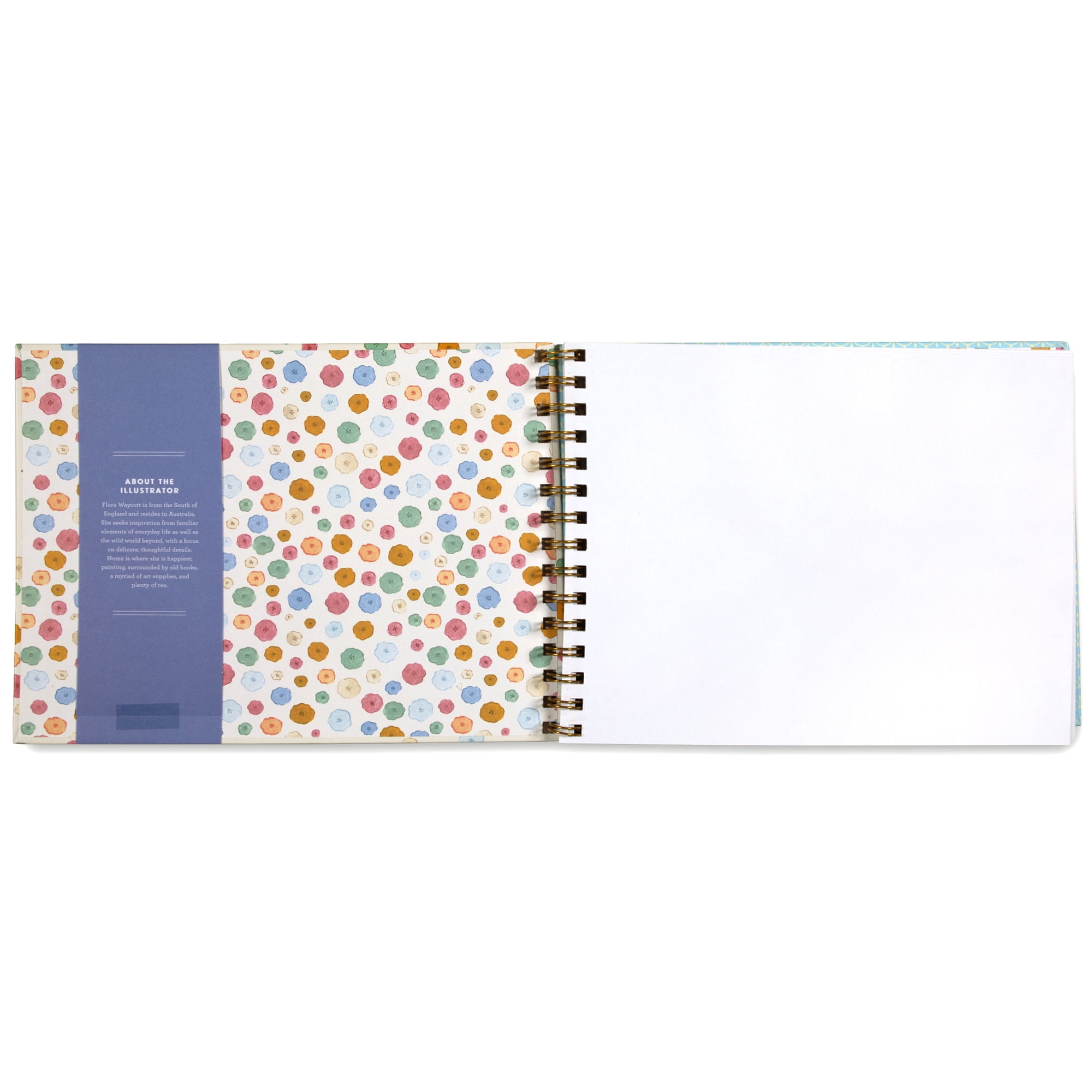 eeBoo Piece & Love: Artist Sketchbook - Flora's - 80 Pages, 9.5 x 7.5" Hardcover Spiral Book, 160 GSM, 108 LBS Drawing Paper, Cream w/ Flowers Cover