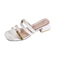 thumbnail image 3 of Women Slippers Chunky Heel Open Toe Slip-on Slides Women Footwear Beach Vacation Holiday Vintage FashionWhite 5.5, 3 of 10
