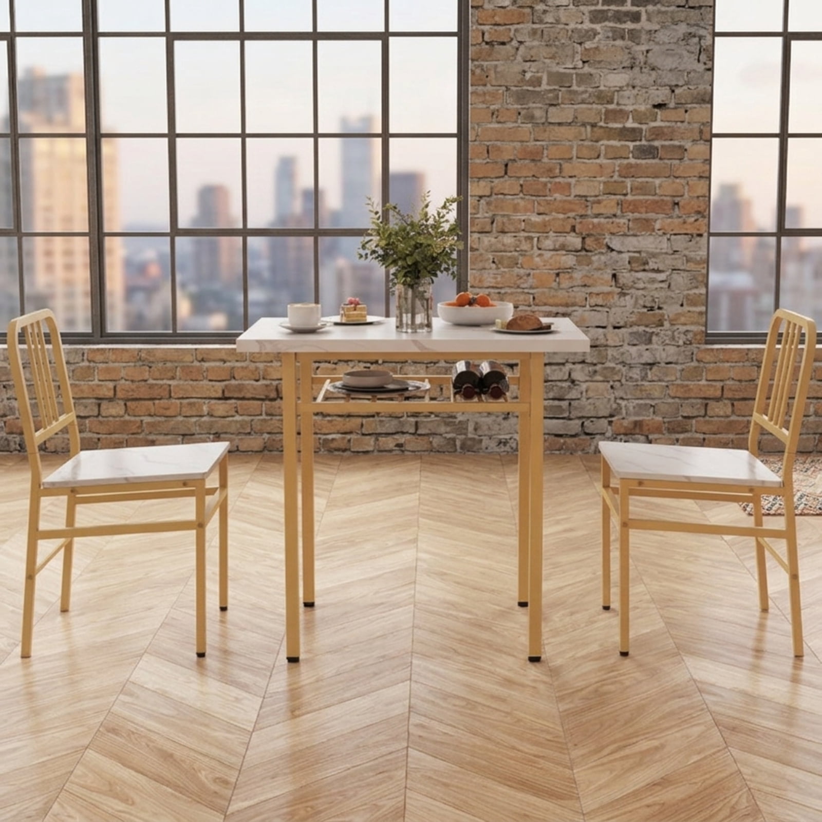 Furnibear 3-Piece Dining Table Set with Rectangular Kitchen Table and 2 Chairs for Kitchen Dining Room Breakfast Nook Home, White