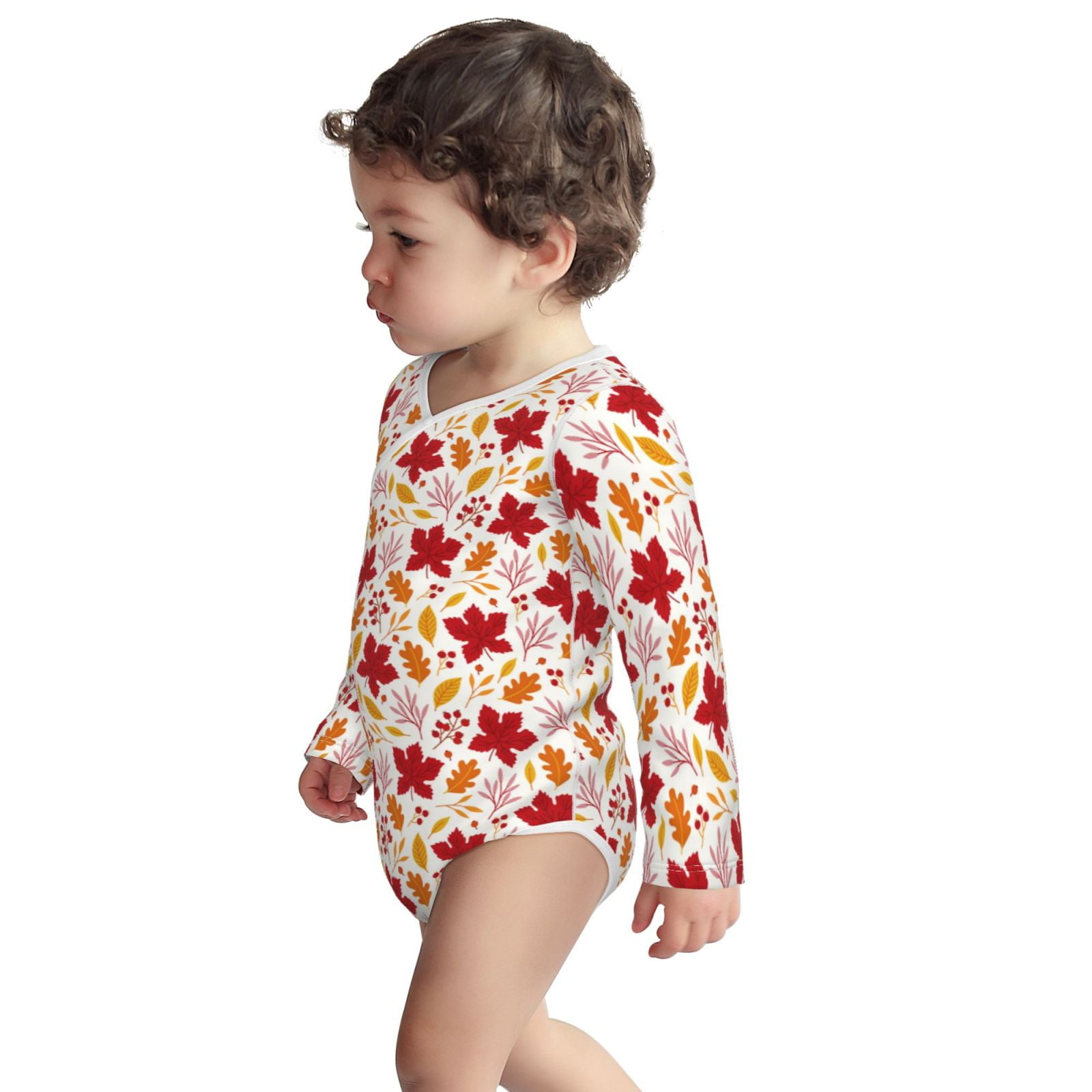 Xecao fall laef Maple Print Baby unisex-baby Cotton Long-sleeve Bodysuits-6 Months
