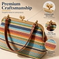 thumbnail image 5 of Kiss Lock Woven Straw Handbag, Large Capacity Rainbow Striped Shoulder Bag with Metal Frame, Summer Beach Purse for Women, 5 of 9