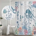 thumbnail image 4 of Coastal Octopus Shower Curtain Set - 72" x 78" Washable Bathtub Curtain with 12 Hooks, Summer Beach Nautical Ocean Coral Seahorse Waterproof Fabric Stall Shower Curtains for Bathroom/Bathtub Décor, 4 of 6