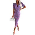 thumbnail image 3 of DYMADE Womens Summer Floral Print V-Neck Short Sleeve Sexy Slim Bodycon Dresses, 3 of 4