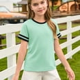 thumbnail image 4 of OIOLOYJM Girls Shirts Casual Crewneck Short-Sleeve Color Block Tee Shirt Summer Cotton Fashion Pullover Tops Soft Cozy Clothing Mint Green 11-12 Year, 4 of 5