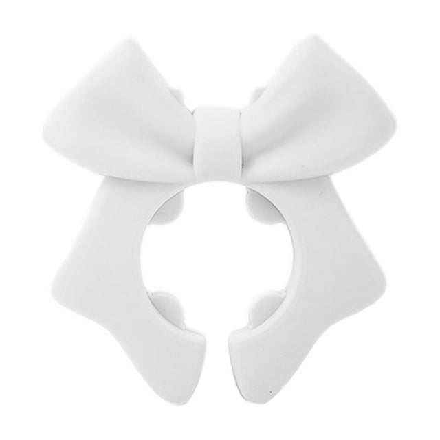 White Kitchen Utensil Holder With Bow Shaped Silicone Design That Attaches Firmly To Cookware Handles Preventing Drips And Stains On Surfaces