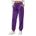 thumbnail image 5 of THNCYX Women Solid Color Elastic Waist Casual Sweat Pants With Side Pockets Relaxed Wide Drawstring Trousers, 5 of 9
