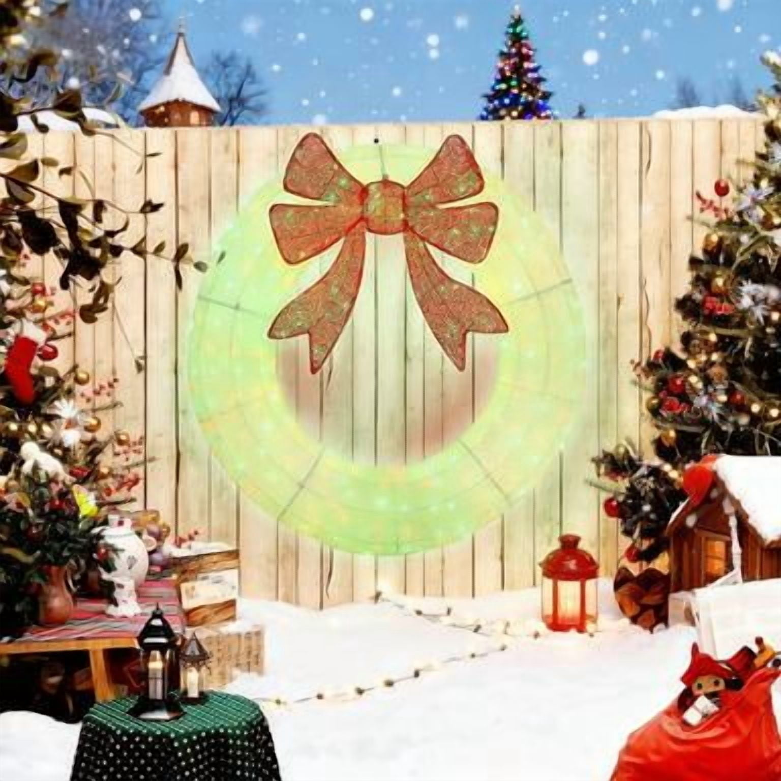 60 Inch Lighted Christmas Wreath with 278 Dual Color LED Lights Remote Timer Outdoor Indoor Decor