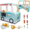 SVAN Food Truck Wooden Playset, 20 Fun Toy Pieces Includes Cook Top, Steering Wheel, Sticker Sheet for Kids Name, Dual Sided Play Stand for Indoor Fun