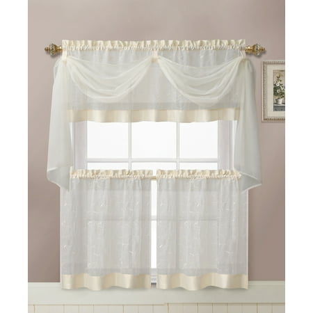 - VCNY Home Linen Leaf Embroidered Complete Kitchen Curtain Set - Beige