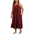 thumbnail image 4 of Agnes Orinda Women's Plus Size Nightgown Sleeveless Wide Strap Pleated Nightdress Chemise Sleepwear 1X Wine Red, 4 of 6