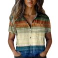 thumbnail image 2 of Bovemsi Women Cotton Shirt Printed Fashion Down Shirts Casual Tops Short Sleeve Blouse, Beige Women's Summer Shirts, S, 2 of 4
