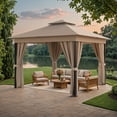 thumbnail image 2 of Vineego 10×10 ft Outdoor Pop Up Gazebo with Mosquito Netting，Double Roof Gazebo with Double Curtains for Backyard, Garden and Patio,Khaki, 2 of 7