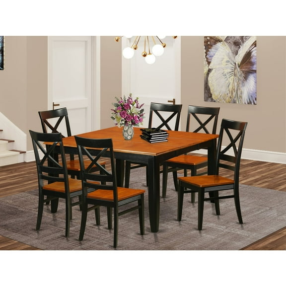 Dining Room Set-Dining Table With Dining Chairs-Finish:Black & Cherry,Number of Items:7,Shape:Square,Style:Wood Seat