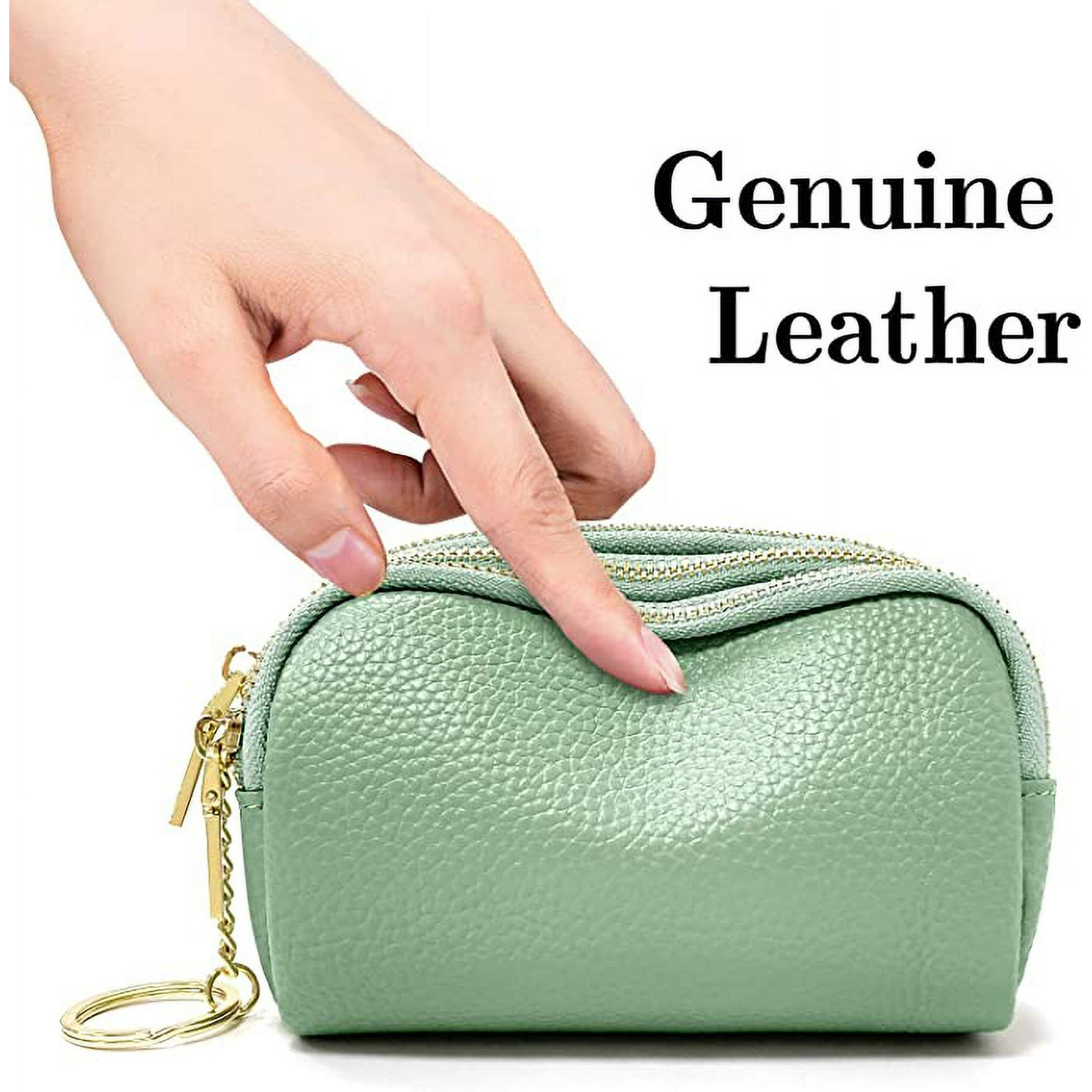 Zshan Genuine Leather Zipper Coin Purse (Light Green) with Three