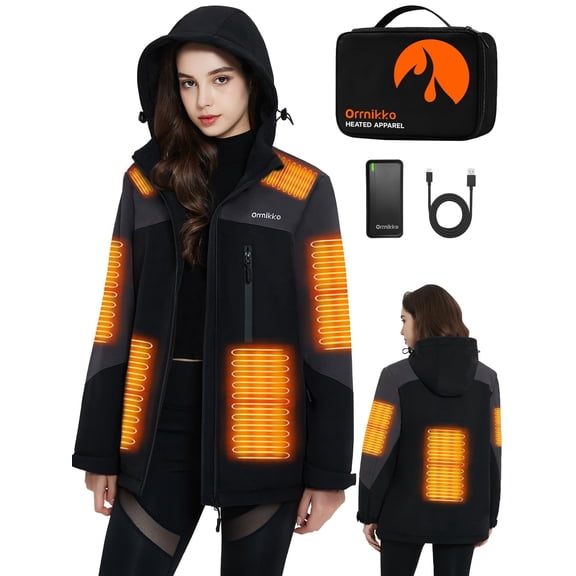 ORRNIKKO Women's Heated Jacket with Battery and Hood, for Winter Outdoors XL